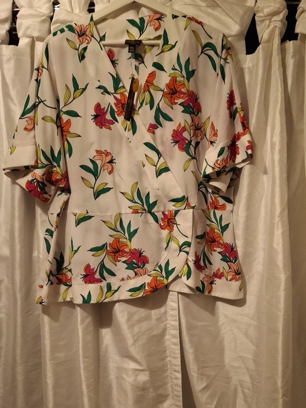Worthington White Wrap Blouse with Multicolor Floral Print